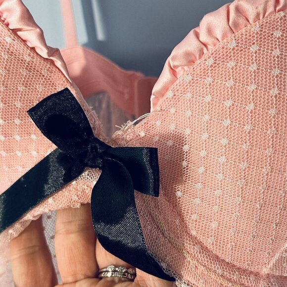 NWT Sheer Mesh Pink Babydoll Chemise Women Medium Ruffle Fairy Y2K Coquette - Picture 10 of 14